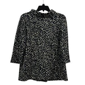 J. McLaughlin Women’s Knit Leopard Print High Neck 3/4 Sleeve Top: Large
